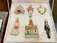 Merck Family's Old World Christmas Bride Groom Chapel Ornament Set with Box picture