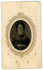 CIRCA 1860'S Hand Tinted Cartouche TINTYPE Lovely Woman Stunning Hairdo & Dress picture