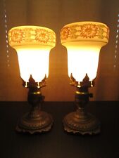 Antique Pair Of Cast Metal Mantle Boudoir Lamps Numbered picture