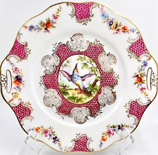 LOVELY ANTIQUE SCHWARZBURG PINK & FLORAL CABINET OR CAKE PLATE; BIRD OF PARADISE picture