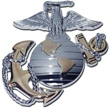 Marine Corps Auto Emblem Solid Metal Eagle Globe Anchor 3D EGA Gold Silver USMC picture