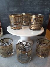Vintage Cera OLD WORLD MAP Barware 22K Gold Lowball Rocks Glasses MCM Set Of 8 picture