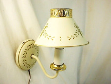 Vtg Tole Painted Metal Wall LAMP Clip on Shade Sconce Ivory Gold Trim Toleware picture