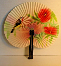 BEAUTIFUL VINTAGE PAPER FAN PAINTED SCENERY FLOWERS PEOPLES REPUBLIC OF CHINA picture