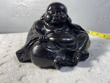 A RARE Japanese laughing Buddha Dark Brown/Black Resin With Erotic Scene On Base picture