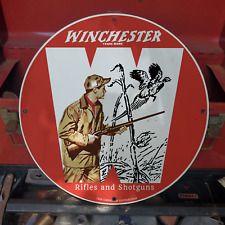 1958 WINCHESTER RIFLES AND SHOTGUNS PORCELAIN GAS & OIL STATION GARAGE MAN CAVE picture