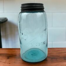 Ball Mason 32oz Quart Jar Aqua Blue Glass Zinc Lid 1910-23 Stamped IIV Vintage picture