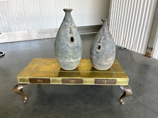 Vintage Monumental  French Pottery Ceramic Face Lamp Bases Mid Century a Pair picture