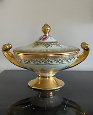 Hutschenreuther Selb Bavaria Porcelain Gold Encrusted Covered Cream Soup Bowl picture