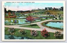 1930s General View Forest Park Ponds Paths Springfield Massachusetts MA Postcard picture