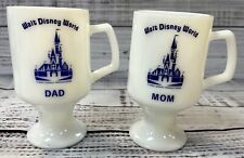 Vintage Walt Disney World Lot Of 2 Mom And Dad Mug White Milk Glass Footed Cup picture