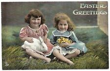 Tuck's Easter Postcard Adorable Children Chicks White Bunny Rabbit Antique  picture