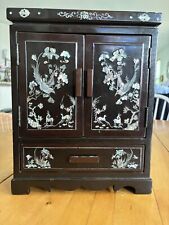 VTG Asian Oriental Black Lacquer Mother of Pearl Jewelry 4-Drawer Chest Cabinet picture