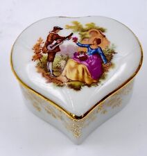 Vintage Limoges Trinket Box Heart Shaped Porcelain Fragonard Courting Couple picture