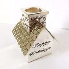 Godinger Silver Plated Candle Stick Holder Happy Holidays House Xmas Chimney picture