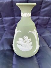 Nice Wedgwood Jasperware Celadon 5” Vase With 4 Beautiful Cameos picture