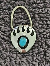 Bear Paw Turquoise Key Chain Ring Holder Sterling Native American Navajo Vintage picture