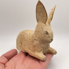 Vintage Folk Art Primitive Hand Carved Wood Bunny Rabbit Trinket B. Nowacki 1988 picture