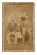 c1880s Family Photo Men Women Boy Kid Mustache Funny IDENTIFIED Cabinet Card picture