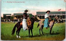 Wyoming Cowboy And Cowgirl Horse Racing Sports Postcard picture