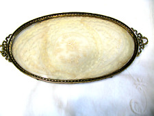 Antique Oval Dresser Tray-Brass & Glass-Lace Insert-M.W/Carr & Co 1890's picture