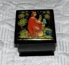 Vintage Signed  Black Lacquer Hand-painted Miniature Ring Box picture