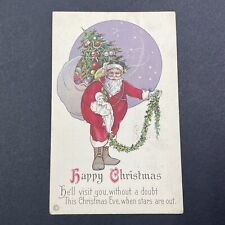 Antique 1921 Christmas Postcard Black Hat Santa Stealing Child & Tree V2444 picture