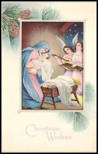 C1920s Christmas Nativity Scene Holy Mother Mary Baby Jesus Angels Postcard 625 picture
