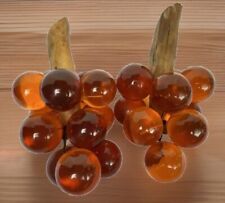 Vintage Mid Century Modern Amber Lucite Grape Clusters Wood Stem Resin Grapes picture