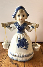 Vintage Dutch Girl Milk Maid Blue/White Porcelain Figurine picture