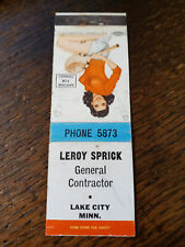 Vintage Matchbook: Leroy Sprick Gerneral Contractor, Lake City, MN picture