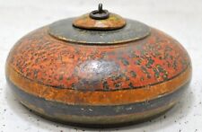 Antique Wooden Round Tobacco Opium Box Original Old Hand Carved Painted picture