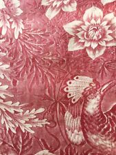 Antique French Early 19th Century Bird Fruit Nantes Toile Cotton Fabric #2~ Red picture