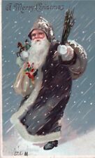 Black Suited Santa Claus Robe With Christmas Toy Bag Postcard picture