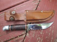Vintage Western L66 Fixed Blade Hunting Knife With Leather Sheath picture