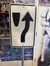 MEDIAN KEEP RIGHT REAL ROAD STREET SIGN Used Reflective Vintage 30” Obsolete picture