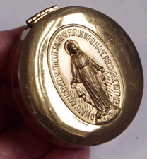 Vtg Miraculous Virgin Mary round medal lined PYX rosary box case travel Catholic picture