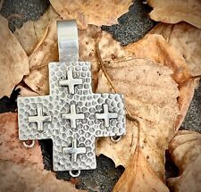 Modern Minimalist Vintage Hand Hammered HEAVY Sterling Silver XL Cross Pendant picture