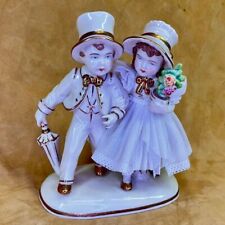 Vtg German Dresden Lace Couple Figurine-Umbrella & Flowers Stamped 494-Damaged picture