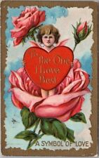1911 VALENTINE'S DAY Embossed Postcard Cupid Pink Rose 