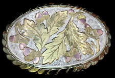Western Ornate Tri Color Acorn Vintage Engraved Belt Buckle W USA picture