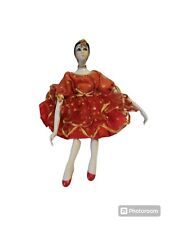 “1920’s Flapper Ballet Dancer” Porcelain Red/Gold Dress Rare Detailed Doll picture