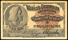 US Worlds Fair 1893 Ticket To Expo Columbian Expo picture