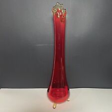 Vintage LE Smith Three Footed Amberina Swung Glass Vase Pedestal 15.75” T picture