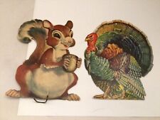 Vintage Die Cut Squirrel And Turkey Fall Thanksgiving Lot Of Two 7” tall picture