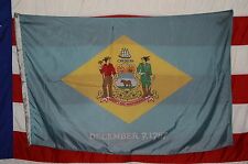 Great Old Vintage 5' x 3' Nylon Delaware State Flag Dec.1787 Hung At VFW Lodge  picture