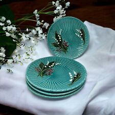 4 Antique 1920s Schramberg Majolica Lily of the Valley Green Plate Germany  11.5 picture