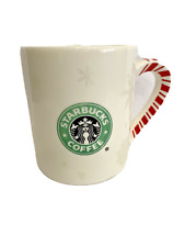 2001 Starbucks Barista Coffee Mug Christmas Snowflakes Candy Cane Striped Handle picture