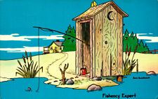 Fishency Expert - Fishing, Outhouse, Cartoon, Humor - Posted Chrome Postcard picture