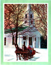  Vintage Christmas Card:    SLEIGH IN SNOW _ GLITTER picture